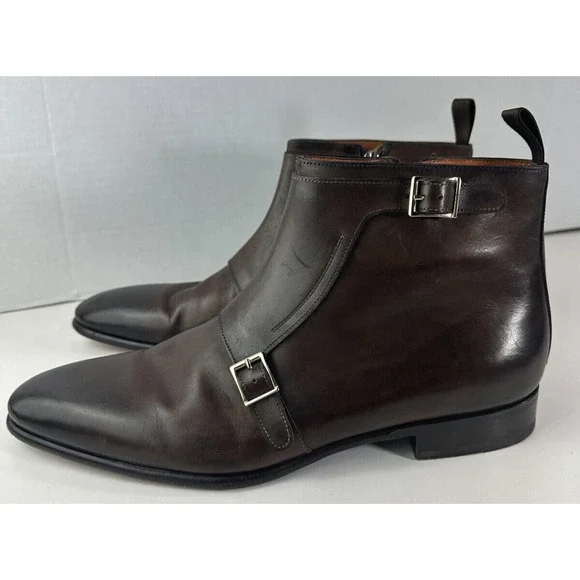Santoni Monk Strap Boots Brown Leather Designer Dress Loafers Men's Size D 12 - Picture 4 of 16